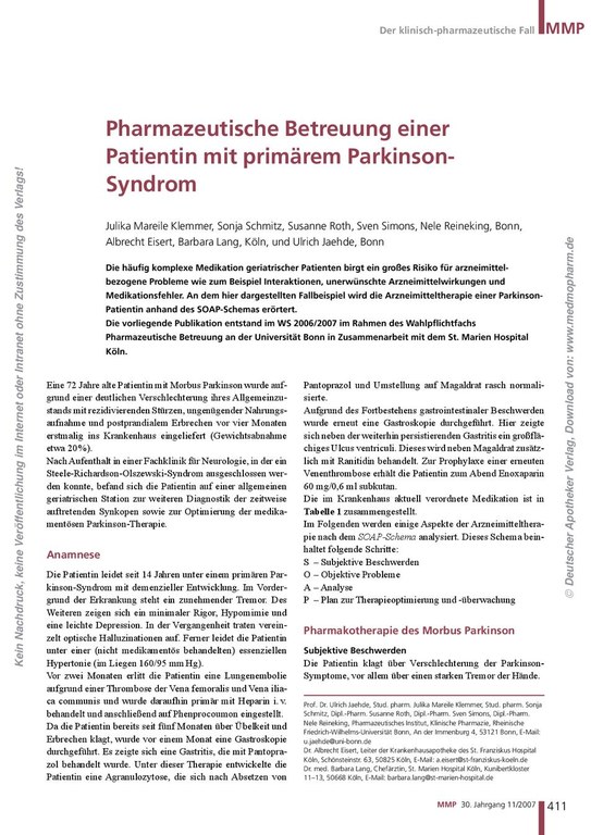 mmp_2007_11_Pharmazeutische_Betreuung_einer_Patientin_mit_primaerem_Parkinson-Syndrom.pdf