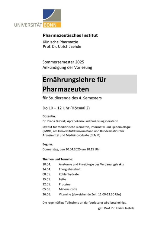 Ankündigung Ernährungslehre