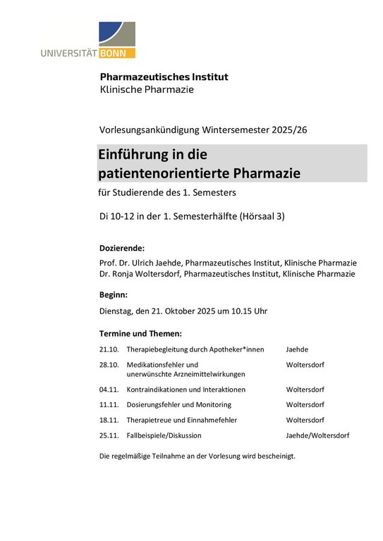 Ankündigung patientenorientierte Pharmazie